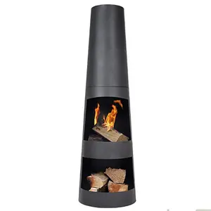 Elegante di fascia alta vendita calda nera in acciaio inox riscaldamento esterno stufa a legna chiminea