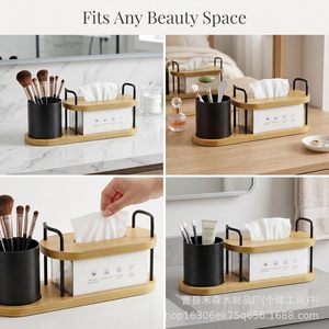 Wooden Tissue <b>Box</b> Desktop Storage Rack With <b>Pen</b> Holder Minimalist Nordic Style Organizer - Product Image 3