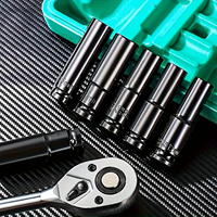 ELEHAND OEM 14 Pcs Set Kunci Soket 1/2 Inch Drive 8-24mm, Soket Heksagonal Panjang Metrik, Gagang Ratchet, Peralatan Perbaikan Otomotif