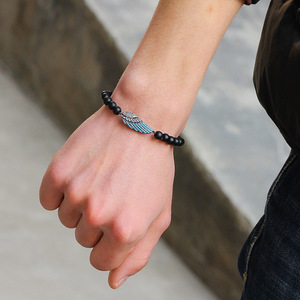 Pulsera de cuentas de ojo de tigre con dije de ala, aleación de cobre, joyería de moda, regalo para mujer - Product Image 2