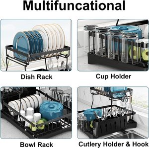 Égouttoir à vaisselle et assiettes en métal à 2 niveaux Jiangmen avec égouttoir à eau et supports organisateurs pour comptoir de cuisine - Product Image 4