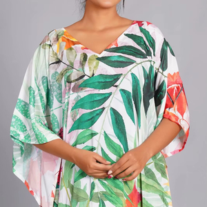 ผู้ส่งออกชาวอินเดียจำหน่ายชุดกิโมโนผ้าฝ้ายลายใบไม้ขนาดใหญ่พิเศษ ชุดลำลองพิมพ์ลายดอกไม้ด้วยมือ ราคาขายส่ง - Product Image 1