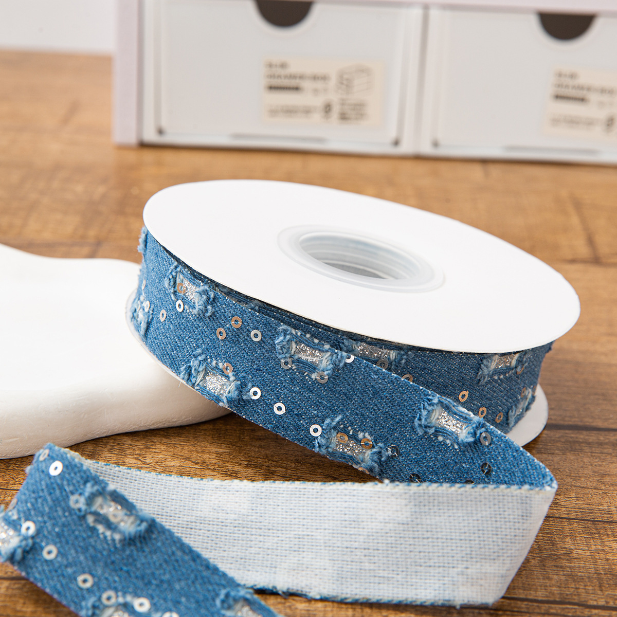 2,5 cm - sangle en denim bleu 1 yard (10 yards/rouleau)