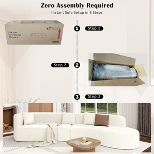 Modern L-Shape Sectional <b>Sofa</b> Set with Curved Design 2-Piece Chenille Modular 4 <b>Pillows</b> Plush Sponge Spring Cushion for Villa - Product Image 6