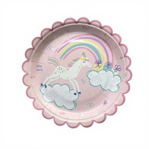 Cartoncino Bianco <span class=keywords><strong>di</strong></span> Qualità Export, 7 Pollici, Unicorno Cartoonesco Multicolore, Ecologico, per Feste <span class=keywords><strong>di</strong></span> <span class=keywords><strong>Natale</strong></span> e Pasqua, Stoviglie Usa e Getta - Product Image 1