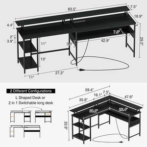 ゲーミングデスク L字型 LEDストリップ付き 電源コンセント付き リバーシブルコーナーコンピューターデスク - Product Image 3