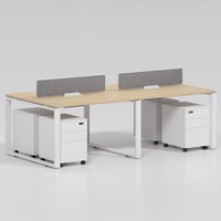 Bureau de personnel de bureau moderne et simple, poste de travail à cloisonnement pour quatre personnes, en PVC, pliable, avec tiroir verrouillable