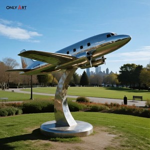 تصميم Onlyart ومخصص ضخم من الفولاذ المقاوم للصدأ الطائرات الحديثة المعدنية في الهواء الطلق طائرة النحت مشاريع محطات المطار - Product Image 1
