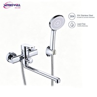 Robinet de Douche Mural Moderne en Acier Inoxydable à 2 Fonctions, Chaud et Froid, avec Douchette Pliante pour Bain et Douche