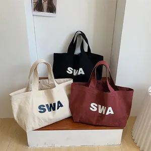 Vente en gros de sacs fourre-tout réutilisables en toile de coton avec logo imprimé, sacs d'épicerie extra larges surdimensionnés avec poche intérieure