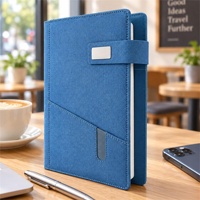 Carnet d'organisation exécutif personnalisé en cuir PU bleu marine format B5 avec impression couleur et boucle magnétique