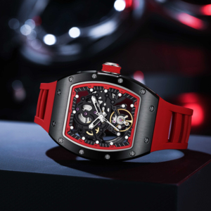Reloj de pulsera automático Tonneau de lujo para hombre con mecanismo de esqueleto hueco marca Original característica de reserva de energía estilo mecánico - Product Image 1