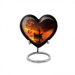 Urna conmemorativa de cremación de corazón de pesca al atardecer de la mejor calidad para cenizas de adultos, urna decorativa de corazón grande con soporte y bolsa gratis - Product Image 1