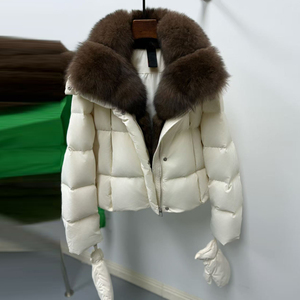 Veste matelassée de luxe tendance pour femme avec col en fourrure de <span class=keywords><strong>renard</strong></span> véritable, revers, duvet d'oie blanc, coupe ample, courte, chaude et épaisse, parka d'hiver - Product Image 2