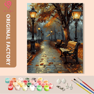 Pintura por Números de Paisaje: Camino de Parque Otoñal con Lámpara, Decoración para el Hogar, 40×50cm, Pintura Manual DIY para Adultos - Product Image 1