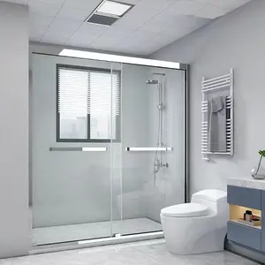 Stainless Steel Shower Doors Two-Door Bypass Sliding Cabin Bathroom Glass Sliding Shower Door