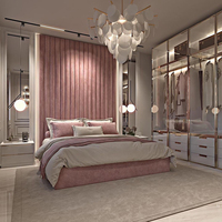 Lit king-size rose de luxe Lit double tapissé en cuir moderne italien Mobilier de chambre à coucher d'hôtel cinq étoiles Ensemble de lit en velours doux