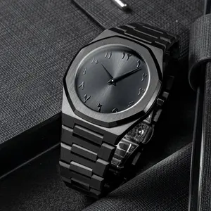 Custom Arabic Dial Casual Ultra Thin Black Fashion Wrist Stainless Steel Luxury Mens Quartz Watch