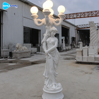 Lampe en marbre blanc, statue de femme sculptée à la main, sculpture lumineuse pour villa, jardin, hôtel, propriété, décoration extérieure