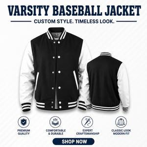 Chaqueta de Béisbol Varsity Personalizada para Hombre, Cuerpo de Lana Negra, Mangas de Cuero Blanco, Botones a Presión, Nombre del Equipo OEM - Product Image 5