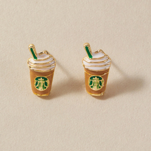 Pendientes de tuerca de esmalte con diseño de taza de café de dibujos animados, bonitos, de moda, accesorios de joyería, regalo para mujer - Product Image 5