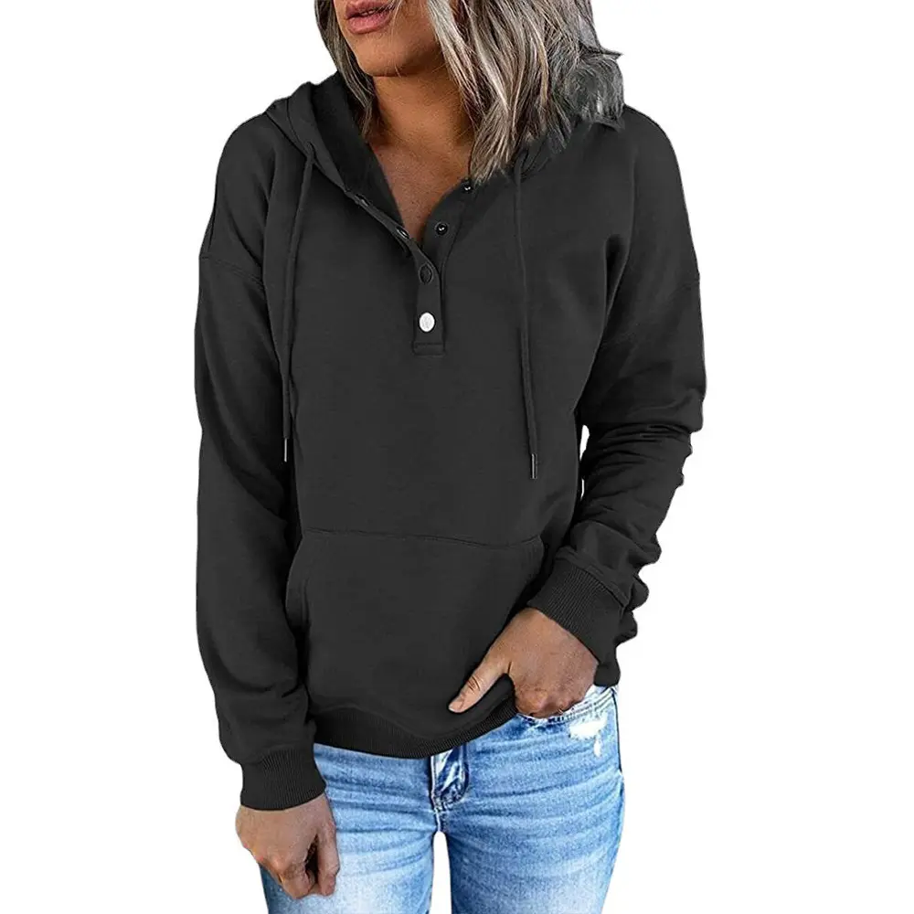 Hoodies Voor Vrouwen Met Knopen Casual Plus Size Pullover Top Joggers Effen Sweatshirt Y 2K