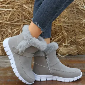 2023 wholesale fashion winter new arrival Large size warm women zipper solid thick-soled casual comfort outdoor snow boots