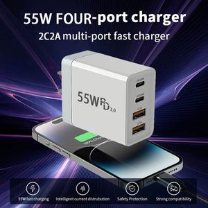 4 Ports 55W Super Fast Charging <b>Adapter</b> AU UK EU US <b>Plug</b> 2 Type C+2 <b>USB</b> PD 20W Power Charger for Huawei/Xiaomi/Sam/Ios - Product Image 4
