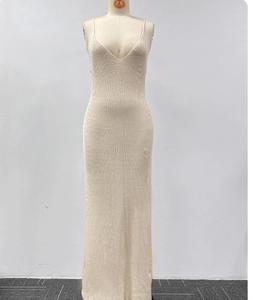 Maglia scollo a V con spacco sulla schiena elegante abito da sera Beachwear estivo <span class=keywords><strong>abbigliamento</strong></span> <span class=keywords><strong>Casual</strong></span> Sexy solido lungo produttore - Product Image 6