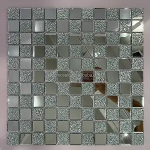 Mosaïque de couleur argent, décor abstrait, carrelage de cuisine, dosseret de salon, facettes biseautées, diamant, miroir, mosaïque en verre