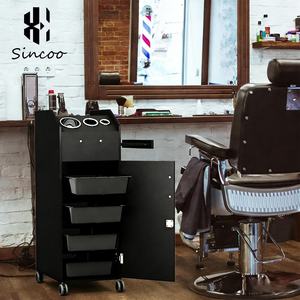 High Quality Large Black Modern Hotel Use 4-Wheel Durable Fashion Beauty Salon <b>Trolley</b> Cart Wooden Hair <b>Tools</b> Cabinet - Product Image 1