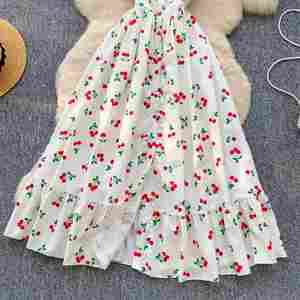 Vestido midi casual ajustado de cuello cuadrado con estampado digital tejido ecológico de corte A para mujer, cintura imperio, ideal para primavera. - Product Image 3