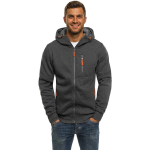 Otoño nueva moda hombres Casual chándal ZP up Sudadera con capucha polar patrón sólido ganchillo ropa deportiva para hombres sudaderas con capucha de moda - Product Image 1