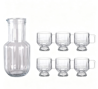 Ensemble de carafes en verre sodocalcique à rayures verticales avec 6 tasses à poignée, carafe à eau transparente portable pour boissons froides à la maison et en cuisine