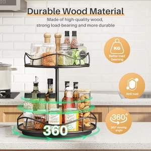 <strong>Lazy</strong> <strong>Susan</strong> Organizer Turntable Spice Rack - 2 Tier <strong>Wood</strong> Rotating <strong>Lazy</strong> <strong>Susan</strong> <strong>for</strong> Cabinet Pantry Kitchen Countertop Dining <strong>Table</strong> - Product Image 4