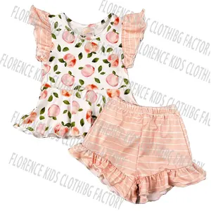 DH ODM Hot Sale Summer Peach Sweet Children Shorts Clothing Sets New Born Baby Girl Clothes Sets 0-3 Months