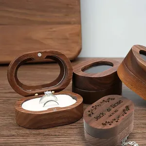 Kotak Perhiasan Kayu Oval Kotak Penyimpanan Cincin untuk Wanita, Kotak Pajangan Cincin Pertunangan Pernikahan untuk Pasangan, Tempat Penyimpanan Cincin, Hadiah Cinta, Kotak Manik-manik - Product Image 1
