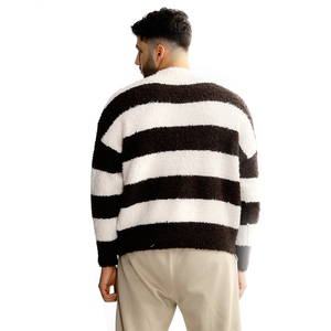 Winter New Wool Blend Anti-Wrinkle Breathable <strong>Knitted</strong> Casual Ribbed Black and <strong>White</strong> Striped Mixed Color Men's <strong>Sweater</strong> - Product Image 2