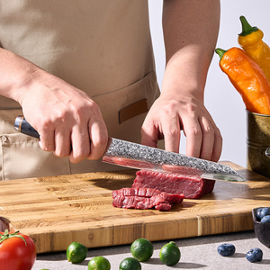 Coltello da Cucina Lungo in Acciaio Damasco Ambrato a 67 Strati, con Anima in Acciaio in Polvere SG2, Coltello da Chef Giapponese Affilato per Affettare Carne e Verdure - Product Image 5