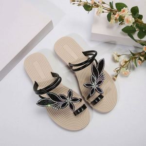 Usa Mairun I-0605 Korean Style PVC Upper Flat Sandals Glitter Flower Print Fashion Trend Women Summer Clip <b>Toe</b> Outdoor Beach - Product Image 5
