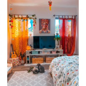 Indian Silk Saree Sari Sheer Boho Curtain Gypsy Hippy Bohemian Modern Floral Eco-Friendly Full Light Shading Home Valances - Product Image 1