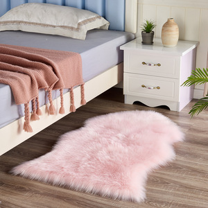 Pink Plush Irregular Faux Wool Rug Non-Slip Home Bedroom Living Room Floor Mat Solid Color Novelty Shape - Product Image 1