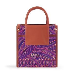 Women Customized Tote Bag Purple <strong>Gold</strong> Polynesian Tribal Print PU Custom logo Top Handle <strong>Small</strong> Square Crossbody Shoulder <strong>Handbag</strong> - Product Image 1