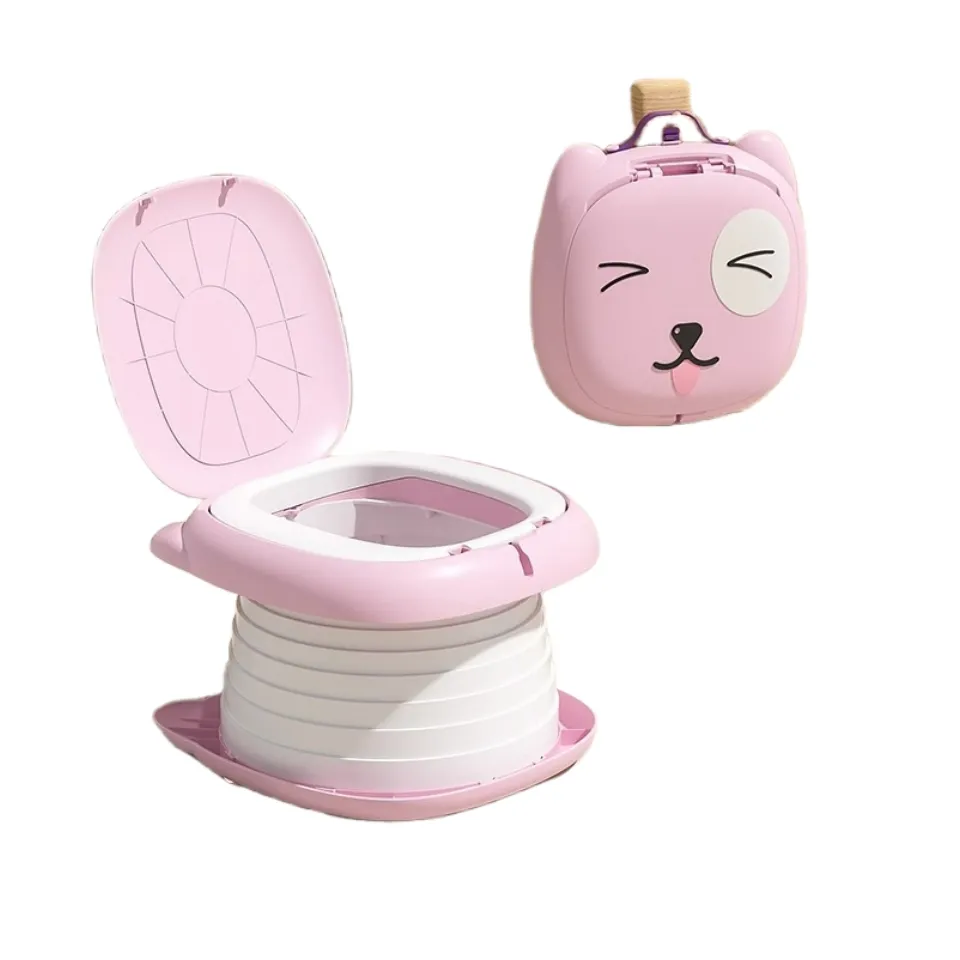Kit Toilet portabel bayi hewan kartun plastik Toilet perjalanan dapat disesuaikan pispot latihan kencing bayi perempuan