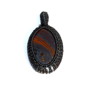 Oeil de tigre en fer bohème macramé cordon pendentif forme ovale Cabochon avec pierre de cristal de guérison pour la spiritualité de l'hindouisme - Product Image 3