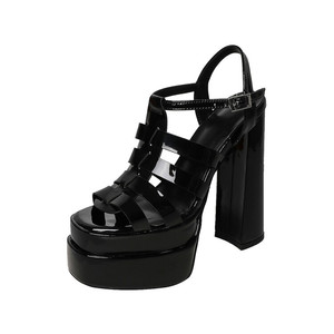 WEETKISS 2023 verde <span class=keywords><strong>blu</strong></span> rosa nero bianco tacco alto tacco grosso doppia piattaforma <span class=keywords><strong>sandali</strong></span> con tacco a T in <span class=keywords><strong>pelle</strong></span> verniciata - Product Image 5