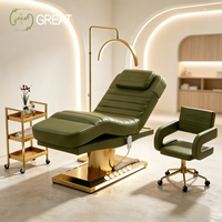 Table de massage électrique de luxe pour soins du visage avec télécommande, réglable, base dorée LED, équipement de salon de beauté en gros