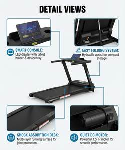 Treadmill Lipat Terbaik Konfigurasi Standar 2026 Mesin Lari Bermotor Pintar Desain Lipat Ultra-Senyap untuk Kardio di Rumah - Product Image 5