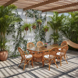 Juego de Comedor JAVA de Ratán Hecho a Mano, Diseño Moderno, Mesa de Comedor Larga, Muebles de Comedor, Interior de Villa, CV.Craftindo - Product Image 1