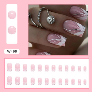 <span class=keywords><strong>Uñas</strong></span> postizas <span class=keywords><strong>con</strong></span> purpurina plateada de estilo europeo minimalista para uso diario en la oficina, 24 Uds. - Product Image 5